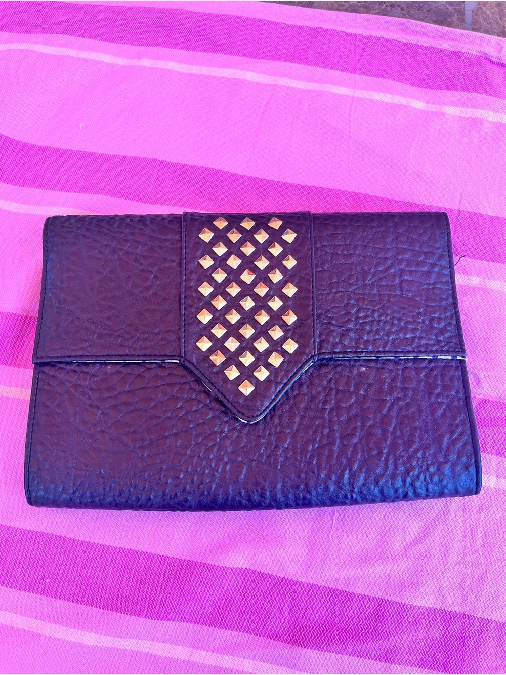 Linea Pelle Black Leather Studded Envelope Clutch